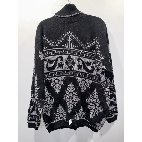 NOS VTG 80s ROSE Black Silver Lurex Turtleneck Sweater NWT USA Made Size 20W/XXL - Picture 1 of 10